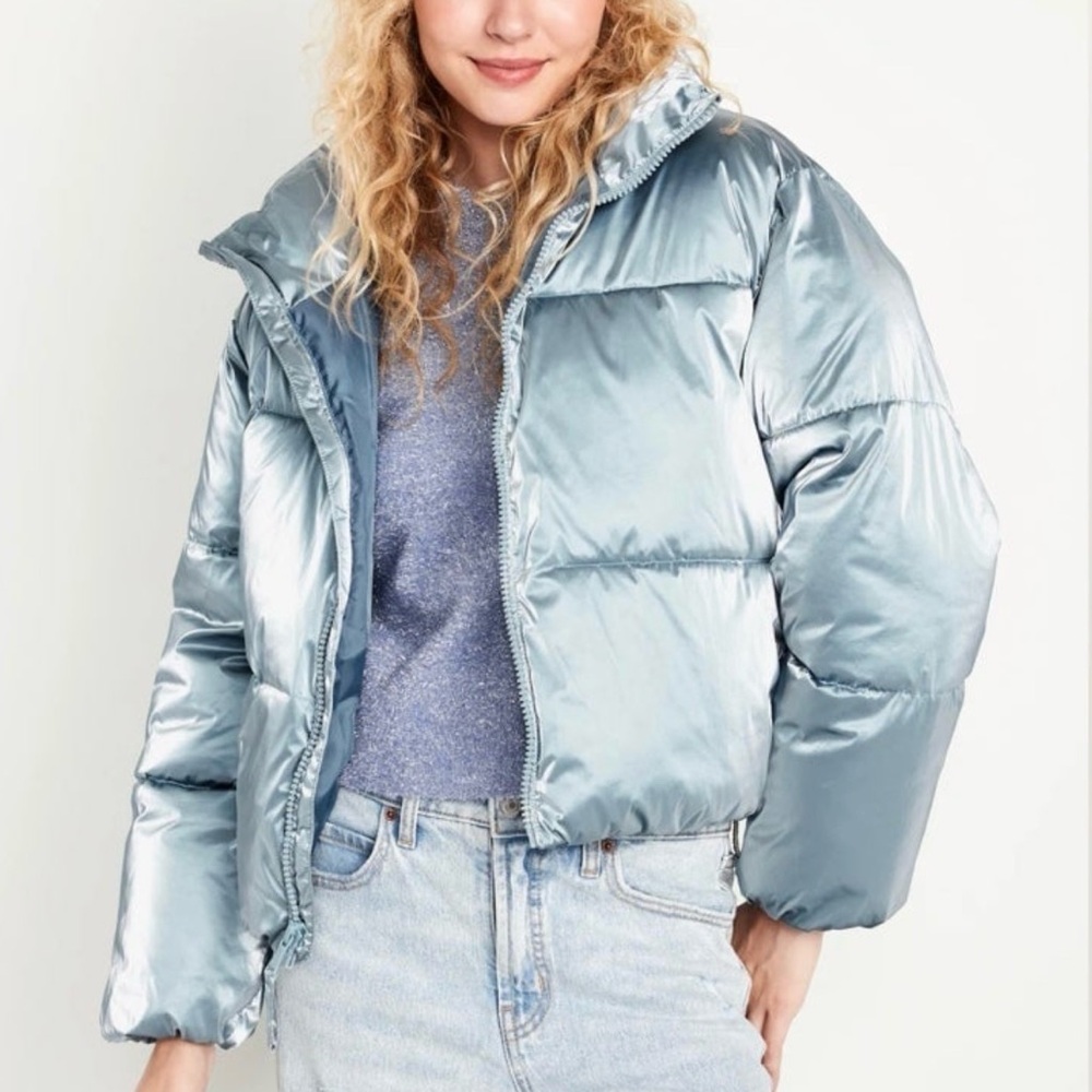 Old Navy Metallic Blue Puffer Jacket